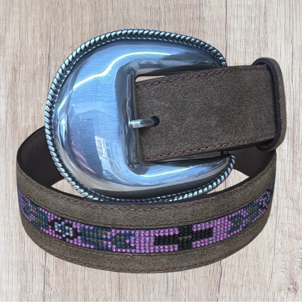 Tony Lama Navajo Silver Pink Beaded Embellished Leather Western Belt Size 30 NWT